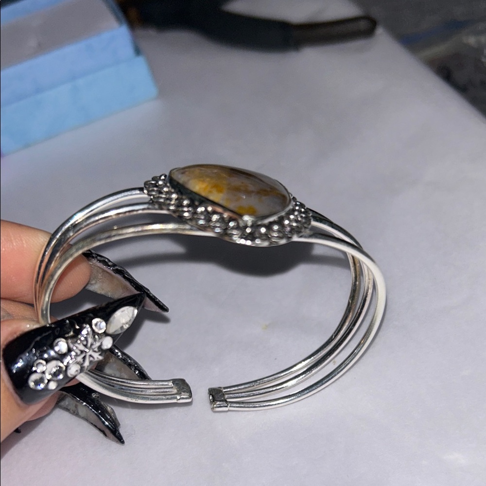 Jasper Cuff M, 925 Silver Artisan Gemstone Bracelet - Picture 3 of 6